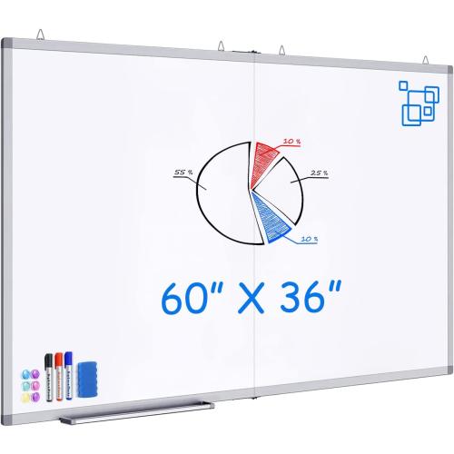 White Board Dry Erase 60 x 36，maxtek Large Magnetic Whiteboard 5' X 3' Dry Erase Board Foldable with Long Marker Tray for Wall-Mounted Aluminum Memo Board Supplies for Class Office & Home