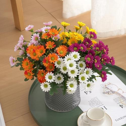 Artificial Outdoor Sunset Mums Flowers - UV Resistant, Waterproof, Windproof, Fake Fall Flower Daisy with Eucalyptus, Look Real, Full, Vibrant (10 Bundles Mix)