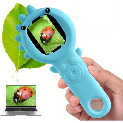 Kids Microscope – 500X Digital Pocket Handheld Microscope with Dual Cameras & Autofocus, STEM Educational Toy & Perfect Christmas Birthday Gift for Boys & Girls Ages 3 4 5 6 7 8 9 10(Blue)