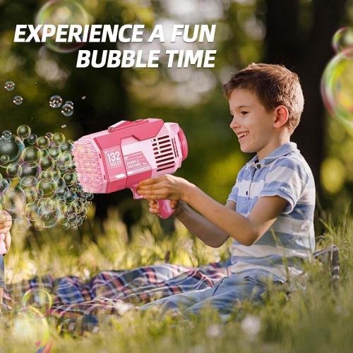 Upgraded 132 Holes Bubble Machine Gun,Bazooka Bubble Machine,Rocket Bubble Gun Bubble Machine,Summer Toys Bubble Blaster Maker for Kids, Wedding, Birthday Gift (Pink)