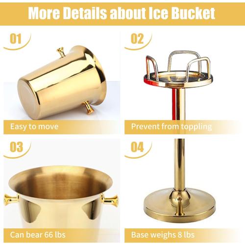 Gold Ice Bucket with Stand, large Champagne Ice Bucket 1.32 gal, Stainless Steel Ice Bucket, 3Ft Tall Ice Bucket for Cocktail Bar Parties