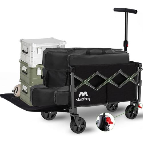 Color Black Collapsible Wagon, Foldable Wagon with Tailgate Extended, 360lbs Heavy Duty, Portable Lightweight Utility Wagon for Grocery, Camping, Garden, Sports, Black T