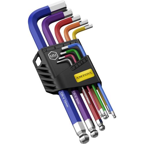 AMTOVL Hex Key Set, 9PCS Metric Allen Key Set, 1.5-10MM, Long Ball End