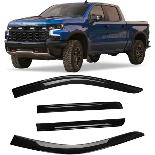 Tape-On Rain Guards Window Visor Compatible with 2019-2024 Chevy Silverado 1500 & GMC Sierra 1500 Crew Cab Pickup Truck Window Vent Deflector Visors 4 Pcs