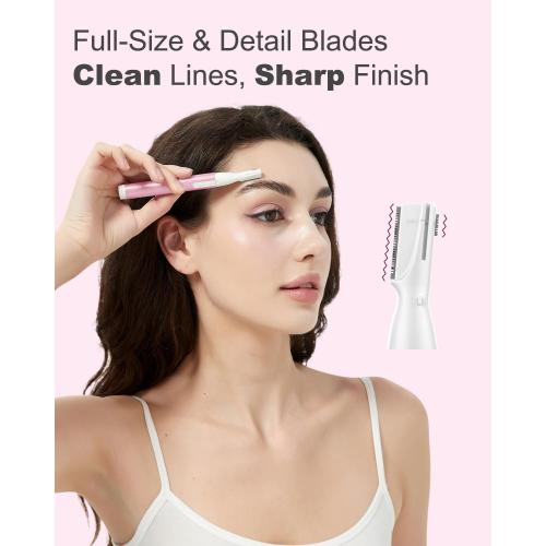 Eyebrow Trimmer, Facial Hair Trimmer Precision Detailer with Rinseable Blade, Battery Powered Double-Sided Eyebrow Razor with Comb, Compact Pen-Size Safe Painless Shaver for Chin Peach-Fuzz