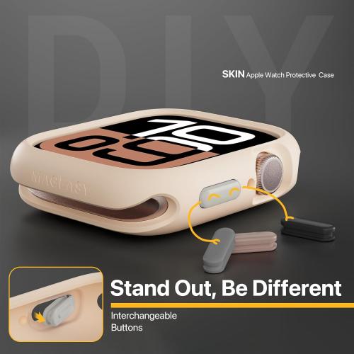 MAGEASY Designed for Apple Watch Series 10 Case 42mm | Shockproof Silicone Bumper with Customizable Buttons, Military Grade Durable Protective iWatch Cover, Skin Series - Shell Pink