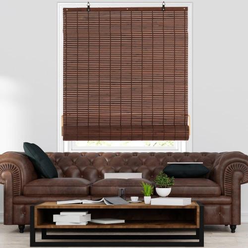 Cordless Bamboo Roman Shades Bamboo Blinds Roll Up Light Filtering Roller Window Curtains for Interior Home Patio Porch Drak Brown 36''W X 72''L