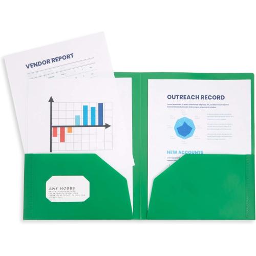 Blue Summit Supplies 6 Pack Multicolor Two Pocket Plastic Folders with Pockets, Heavy Duty Colored 2 Pocket Plastic Folders for School, and Business Card Slot, Home, and Work