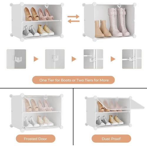 Shoe Rack Organizer 12 Tier Shoe Storage Cabinet with Door 96 Pair Tall Shoes Rack Expandable Free Standing Sturdy Plastic Easy Assembly Shoes Shelf for Closet Entryway Bedroom Hallway White