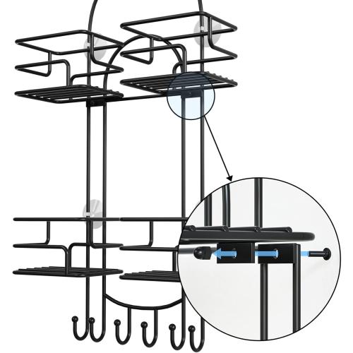 SRIWATANA Shower Caddy Hanging Over Head, Bathroom Shower Organizer Shower Rack Holder with Hooks for Razors - Black