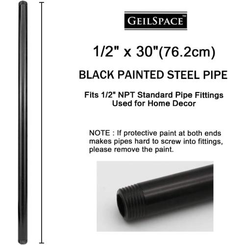 6 Pack Size  1/2 × 30 Pre-Cut Black Metal Pipe, Industrial Steel Fits Standard Half Inch Black Threaded Pipes and Fittings - Vintage DIY Industrial Shelving (1/2 × 30)