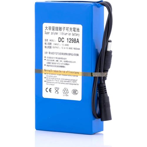 DC12V 9800mAh Rechargeable Protable Li-ion Lithium Battery Pack DC1298A 2A (24W) for Led Light Strip,Alarm Systems,Camera and More(Blue)