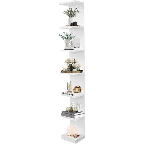 FURAOMEILI 7 Tier Wall Shelf Unit,Vertical Column Floating Storage Home Decor Organizer,White Lack Wall Shelf for Bedroom,Living Room,Office Decor(1 Pack)