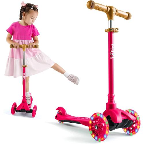 Kicksy - Kids Scooter - Toddler Scooter for Kids 2-5 Adjustable Height - 3 Wheel Scooter for Kids Ages 3-5 Boys & Girls - Kids Three Wheel Scooter with Light Up LED Wheels