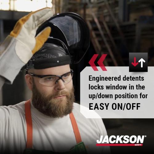 Black Jackson Safety Lightweight MAXVIEW Premium Face Shield - Mask with 370 Speed Dial Ratcheting Headgear, ANSI Z87.1, for Work, Grinding, Cutting - Anti Fog Coating - Clear Tint