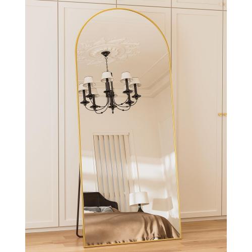 Full Length Mirror, 60x20 Floor Mirror, Arch Floor Standing Mirror Freestanding Arch Full Body Mirrors with Stand for Bedroom, Hanging Mounted Mirrors for Living Room Cloakroom, Gold