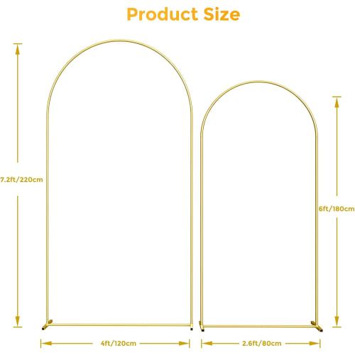 Metal Arch Backdrop Stand, 7.2FT 6FT Wedding Arch Frame, Gold Wedding Arch Backdrop Stand Set of 2, Balloon Arch Backdrop for Wedding Birthday Party Baby Shower Graduation Ceremony Decor