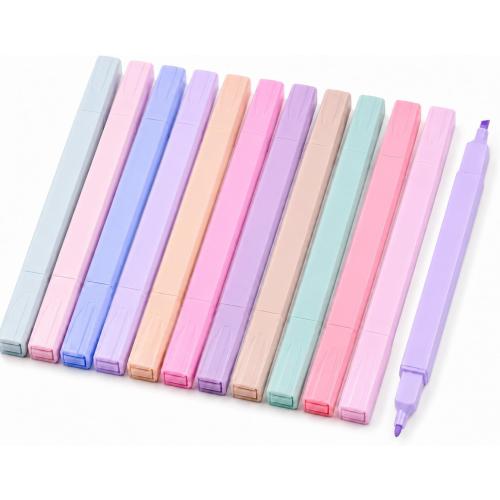Pastel Highlighters, 12 Pcs Aesthetic No Bleed Bible Highlighters Set | Dual Tip Highlighter Set with Chisel and Fine Tips, for Journaling, Bible Study, Planner, Note Taking, School and Office