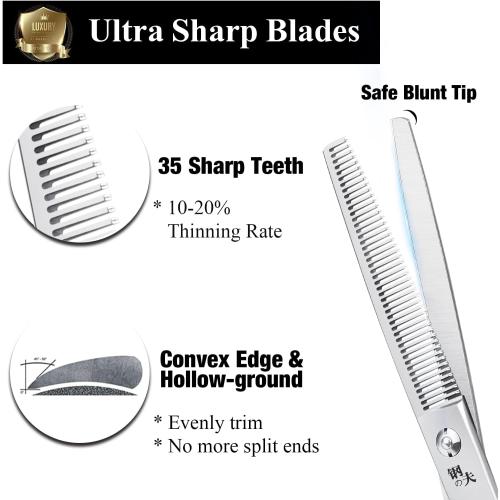 7 Professional Straight Dog Grooming Scissors Kit, Ergonomic Pets Cutting Shears, JP-440C Stainless Steel with Offset Handle, Light-weight Shears for Fur Hair Trimming