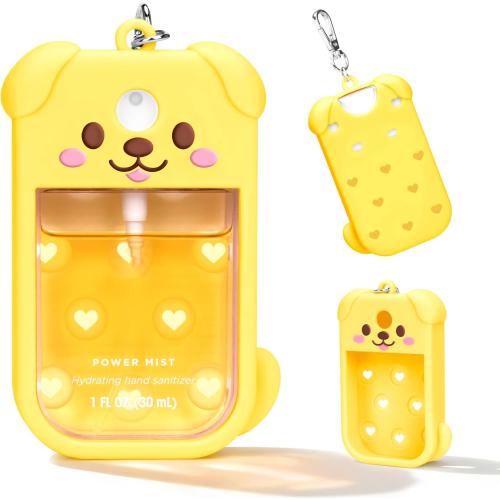 Dog Silicone Case for Touchland Hand Sanitizer Spray with Keychain, Compatible with Power Mist & Glow Mist 1 FL Oz/30ML for Touchland Case, Cute Travel Cover Sleeve Yellow