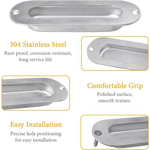 Evponk 2 Pcs Oval Sliding Door Pulls, Stainless Steel Recessed Flush Finger Pulls Hidden Concealed Pocket Door Pull Handle with Screws, 120 × 40 ×14mm