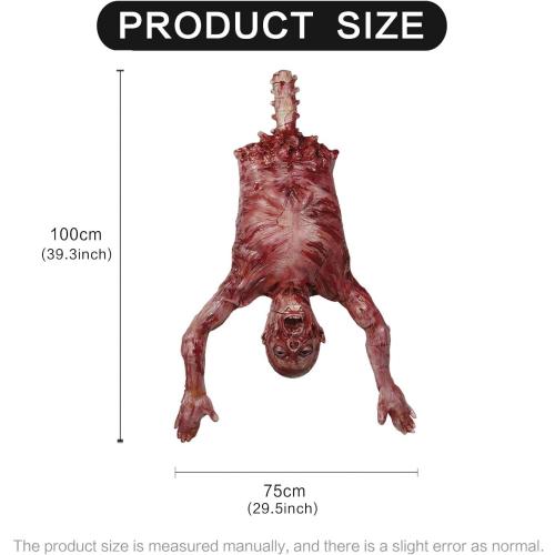 Size 40x30x7 Hanging Torso Severed Skinned, Halloween Party Props Latex Limbless Hanging Half Body Corpse Haunted House Decorations 40x30x7 inches (A)