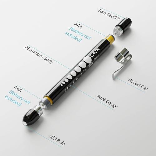 CAVN Pen Light with Pupil Gauge LED Penlight for Nurses Doctors, 2 Pcs Reusable Medical Penlight for Nursing Students (Black/White)