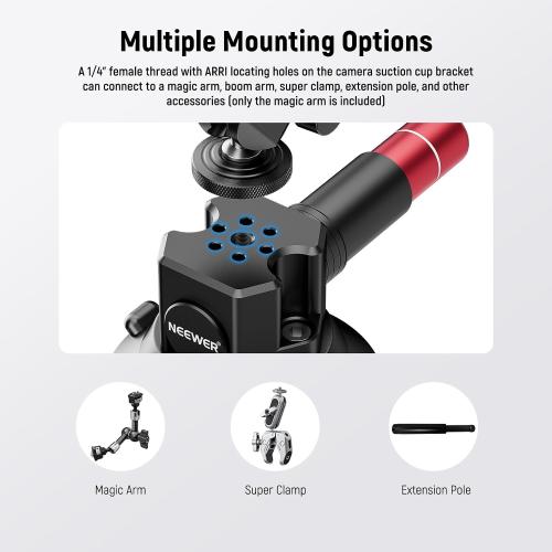 Neewer 3 Suction Cup Camera Mount Bracket with Ball Head Magic Arm, 1/4 ARRI Holes, Quick Release Car Mount with Phone Holder & Action Cam Adapter Compatible with iPhone DJI Insta360, CA104