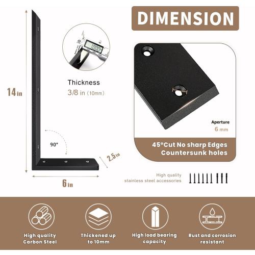 Countertop Support Bracket 14 Inch 4 Pack Countertop Bracket for Granite 3/8 Thick 14x6x2.5 Heavy Duty L Brackets Shelf Brackets Metal Corbels for Quartz/Granite/Wood/Concret/ Laminate Countertops