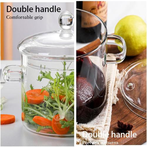 Clear Glass Pot, Cooking Pot with Lid and Handle, Clear Saucepan, Resistant Borosilicate Pot, Glass Saucepan for Cooking On Stove, Stovetop Simmer Pot (1.9L/64oz)