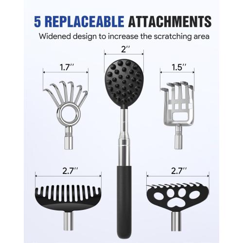 Gelibo Telescoping Large Back Scratcher with 5 Detachable Heads,Rubber Handles Gifts for Him, Gifts for Men, Extendable Back Massager Tool with Beautiful Box