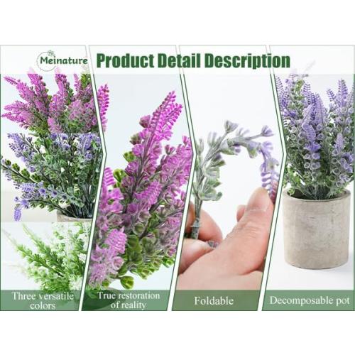 Plant Stand Indoor，3-Pack Lifelike Artificial Lavender ，Artificial Plants Indoor, Nordic Lavender Table Decor，Biodegradable Pot,Suitable for Home and Office Décor