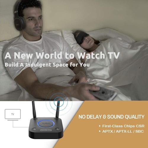 Black B06TX 1Mii B06TX Bluetooth 5.2 Transmitter for TV to Wireless Headphone/Speaker, Bluetooth Adapter for TV w/Volume Control, AUX/RCA/Optical/Coaxial Audio Inputs, Plug n Play, aptX Low Latency & HD