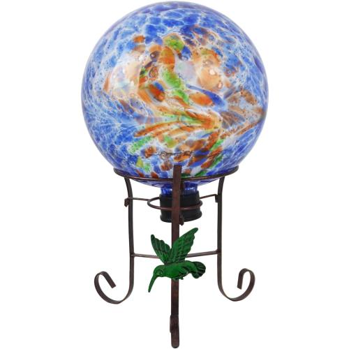 10 Diameter Garden Gazing Balls with 8.5 Hummingbird Metal Stand Indoor Outdoor Glass Globe Sphere Yard Ornament Gazing Balls for Garden,Home,Lawn,Patio,Porch(Blue)