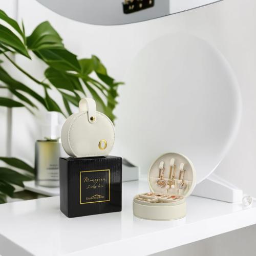 COLLECTIVE HOME - Travel Jewelry Case, Elegant Half-Moon Design with Gold Monogram, Detachable Handle, Personalized Accessory Organizer, Gift for Fashion-Forward Women and Teens (o)