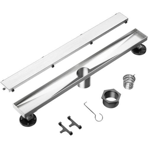 Neodrain Brushed 48-Inch Linear Shower Drain,with 2-in-1 Flat & Tile Insert Brushed Cover, Rectangle Shower Floor Drain, Floor Shower Drain with Adjustable Leveling Feet, Hair Strainer