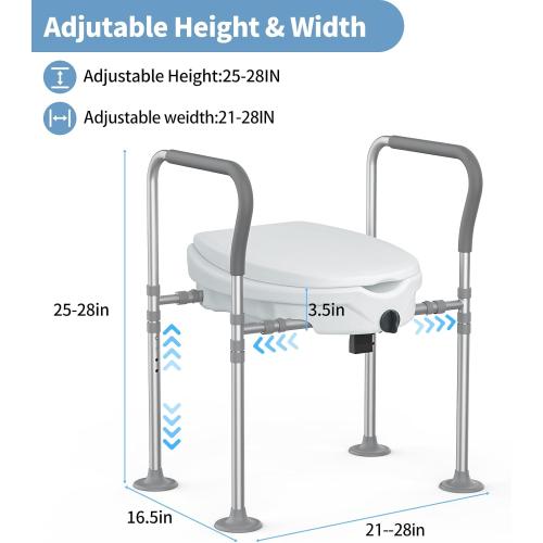 Raised Toilet Seat with Handles,Elevated Toilet Seat Riser for Seniors, Toilet Lift Seat Riser Adjustable Height& Width,for Elderly,Pregnant and Handicap