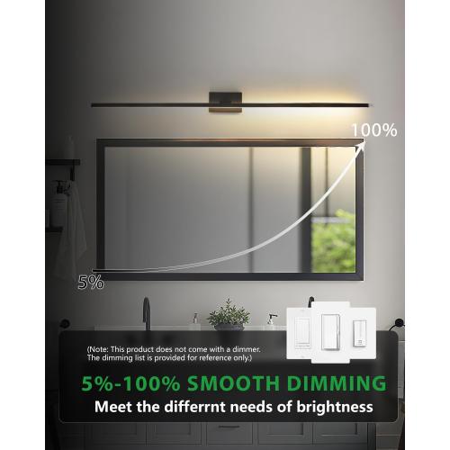 zouzai 2nd Gen Modern LED Bathroom Vanity Light Bar, Dual-Sided Black IP44 Wall Fixture Over Mirror, 5CCT Adjustable (2700K–5000K), 180° Rotatable, Dimmable – Upgraded Design(48 inch)