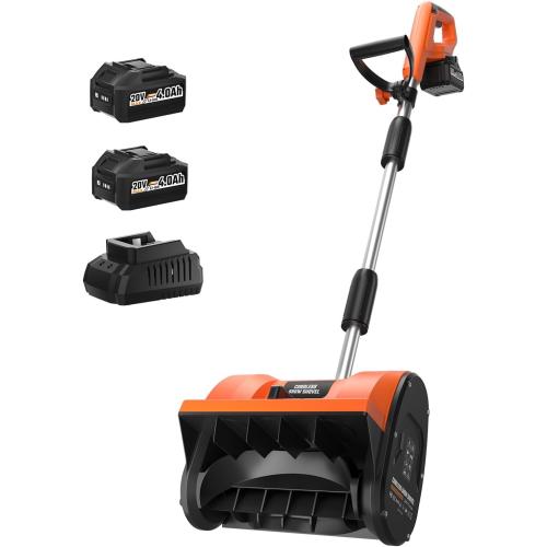 Snow Shovel Cordless, 20V | 12 Inch Electric Snow Blower with 2 X 4.0Ah Replaceable Batteries & Fast Charger Up to 50 Mins, Electric Shovel with Directional Plate & Adjustable Front Handle