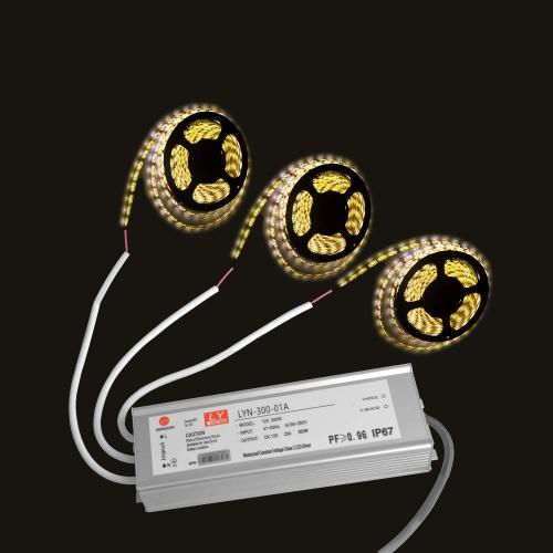 LED Driver 100 Watts (100W X3) 25A Waterproof IP67 Power Transformer Adapter 90-265V AC to 12V DC Low Voltage Output, With 3-Pin Plug 3.3 Ft Cable for Lighting Outdoor Light and Any 12V DC