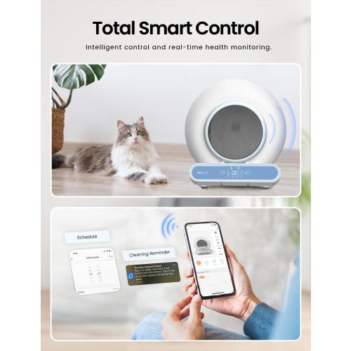 Self Cleaning Litter Box, Integrated Safety Automatic Cat Litter Box Self Cleaning 65L 9L for Multiple Cats, App Control, Odor Removal, Includes Mat & Liner (3 Rolls) - Blue