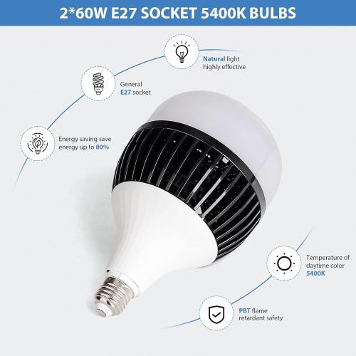 HPUSN Softbox Photography Lighting Kit, 30X30 Softbox Lighting Kit, 2pcs E27 Socket 5400K LED Bulb, Photo Studio Light for Portrait Lighting, Photography/Video Recording/Live Streaming/YouTube