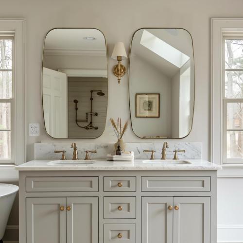 ANDY STAR Brass Bathroom Mirror, Size 24x32’’ Brushed Gold Metal Frame Oblong Mirror for Bathroom, Modern Gold Oval Bathroom Mirror for Over Sink, Hangs Horizontal or Vertical