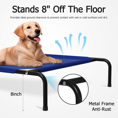 Size XL Color Blue Elevated Dog Bed,Extra Large Raised Pet Cot with Dog Flying Discs,Cooling Waterproof,Portable Indoor & Outdoor for Large Dogs with Washable Breathable Mesh