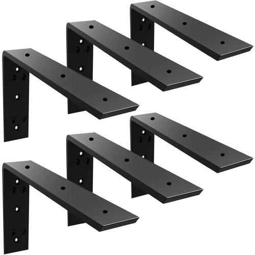 WINKER Countertop Support Bracket 6 Pack Heavy Duty 3/8 Thick Hidden L Shelf Bracket 10 x 6 x 2.5 Metal Corbels for Quartz/Granite/Wood/Concrete/Laminate Countertops, Black