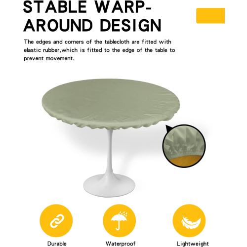 Sage Green Round Tablecloth, Fitted Table Cover with Elastic for 55-60 Round Tables, Farmhouse Sage Green Decor Table Cloth Indoor Outdoor Dinning Party Waterproof Tablecloths