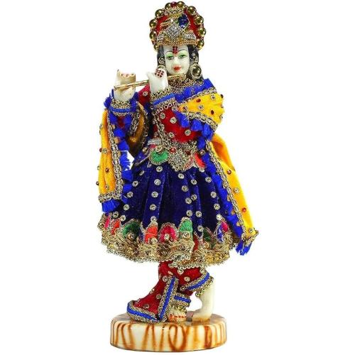 Shree Krishna Idol Thakur ji Murti Size- 11 inch Kahna ji Laddu Gopal ji Statue Karishan ji Krishna Janmashtami Home Decoration Puja Temple Krishna Fine Painting Hindu God Laddu Gopal Diwali