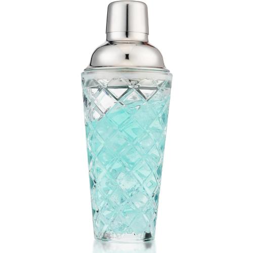 Glass Cocktail Shaker 14.2oz, Martini Shaker, Drink Shaker, Perfect for Handcrafted Cocktails, Martinis (Silver)