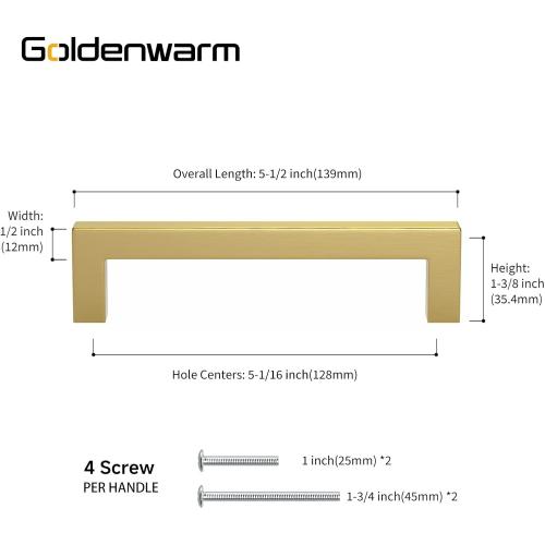 Goldenwarm 25 Pack Gold Kitchen Cabinet Handles - 5 Inch Brass Gold Drawer Pulls - LSJ12GD128 Brushed Brass Cabinet Pulls for Cabinets