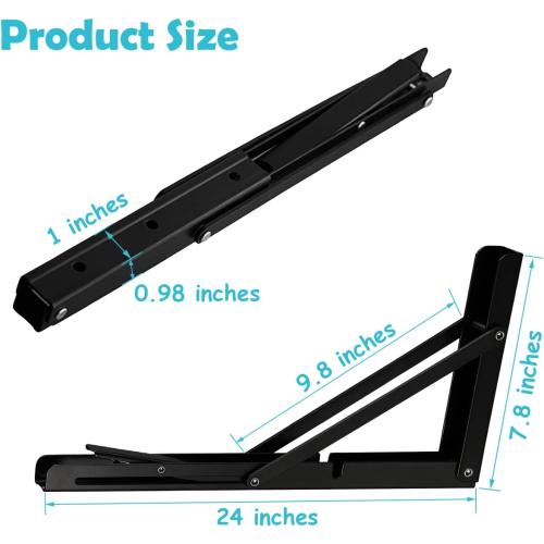 24 Black Folding Shelf Brackets Max. Load 550 lb, Heavy Duty DIY Wall Mounted Shelf Bracket Space Saving for Table Work Bench, Pack of 2